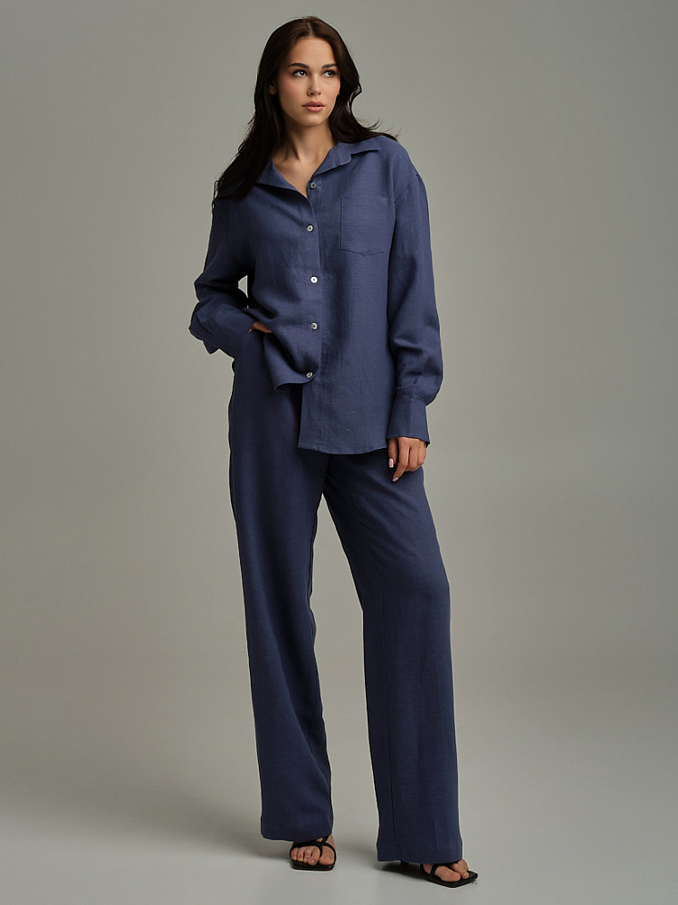 Рубашка оверсайз изо льна с длинным рукавом Sonet Дымчато-синий_9812