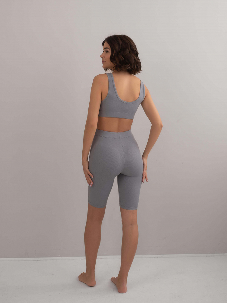 Велосипедки тёмно-серые в рубчик трикотажные Basic_5519