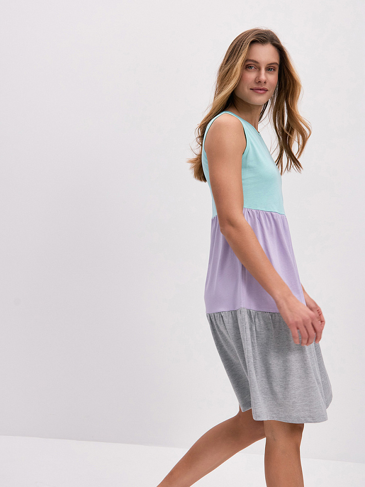 Платье из хлопка Color blocks Минт/Лиловый/Серый меланж_14219