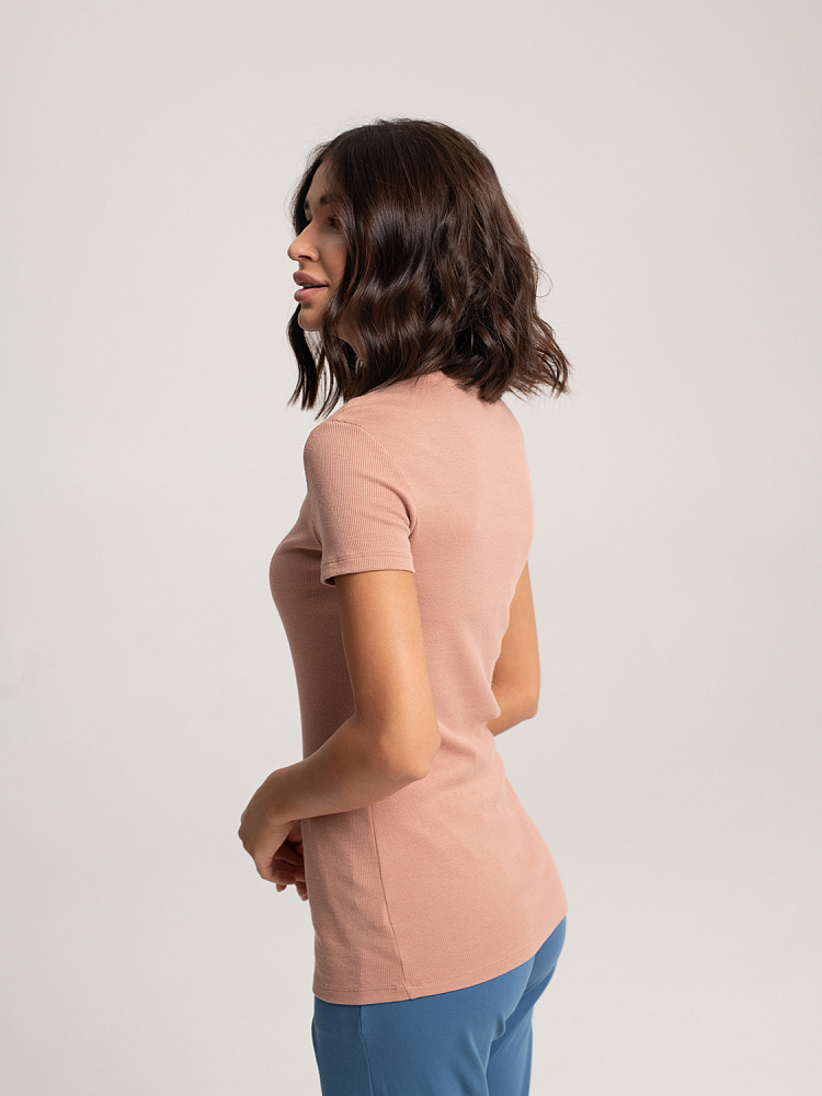 Футболка приталенная трикотажная в рубчик Basic Светло-коричневый_3240