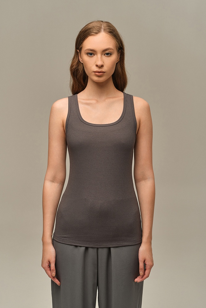 Майка трикотажная в рубчик Flat Графит_16093