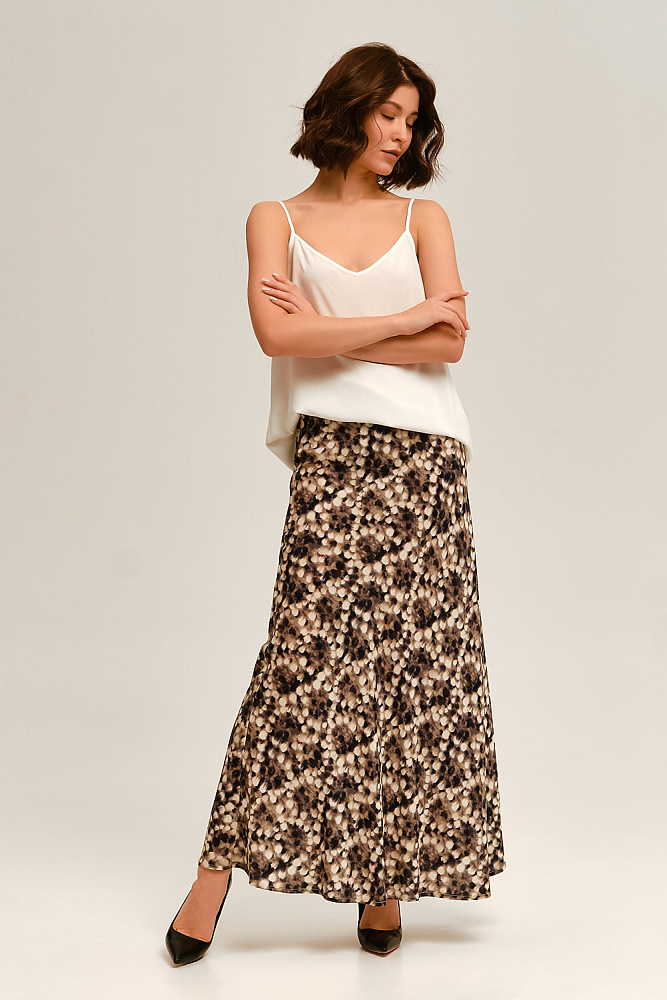 Юбка из струящего штапеля Pretty Мазки на сером_13451