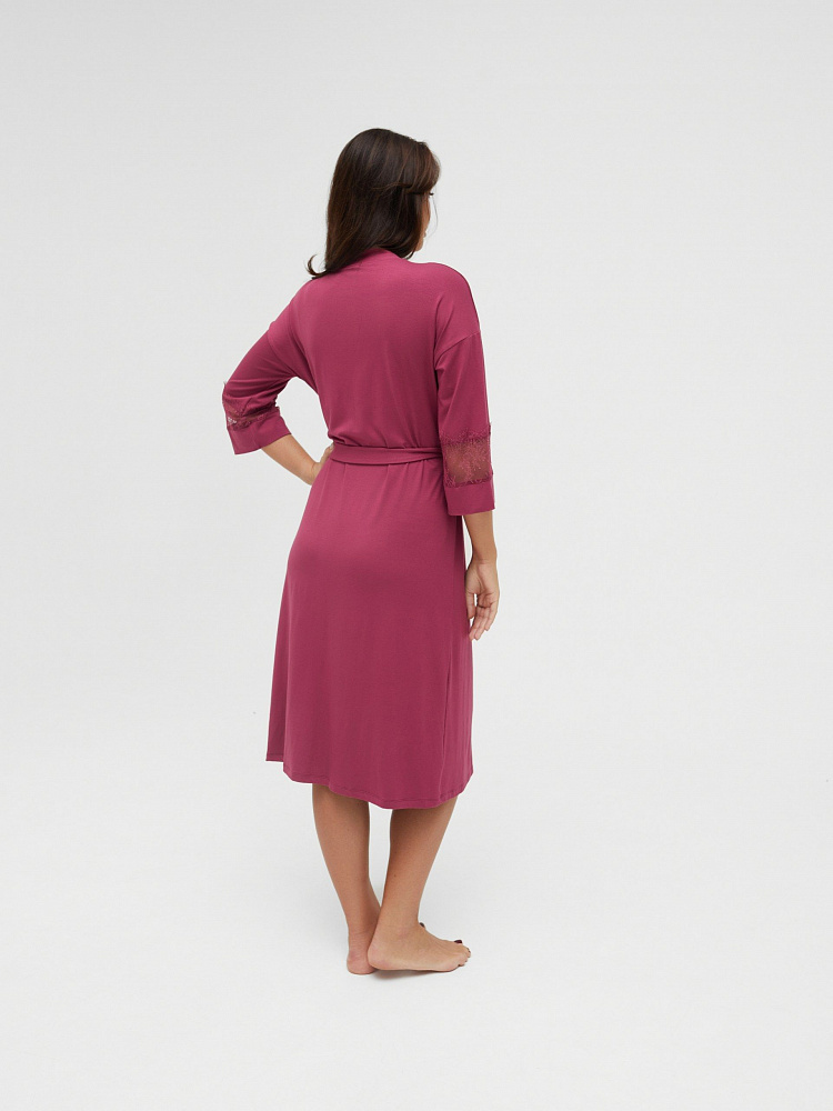 Халат из вискозы с кружевом Lili Малиновый_12050