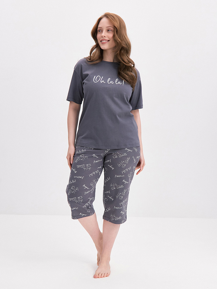 Пижама трикотажная, комплект Slow Dreams Графит/Надписи графит_13944