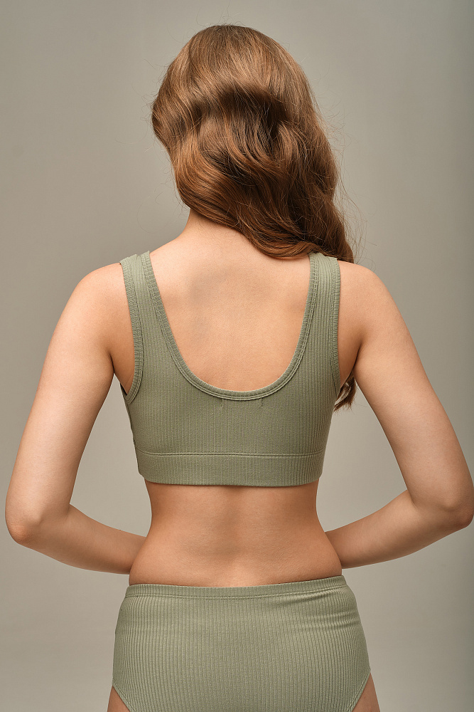 Топ трикотажный в рубчик Flat Олива_15837