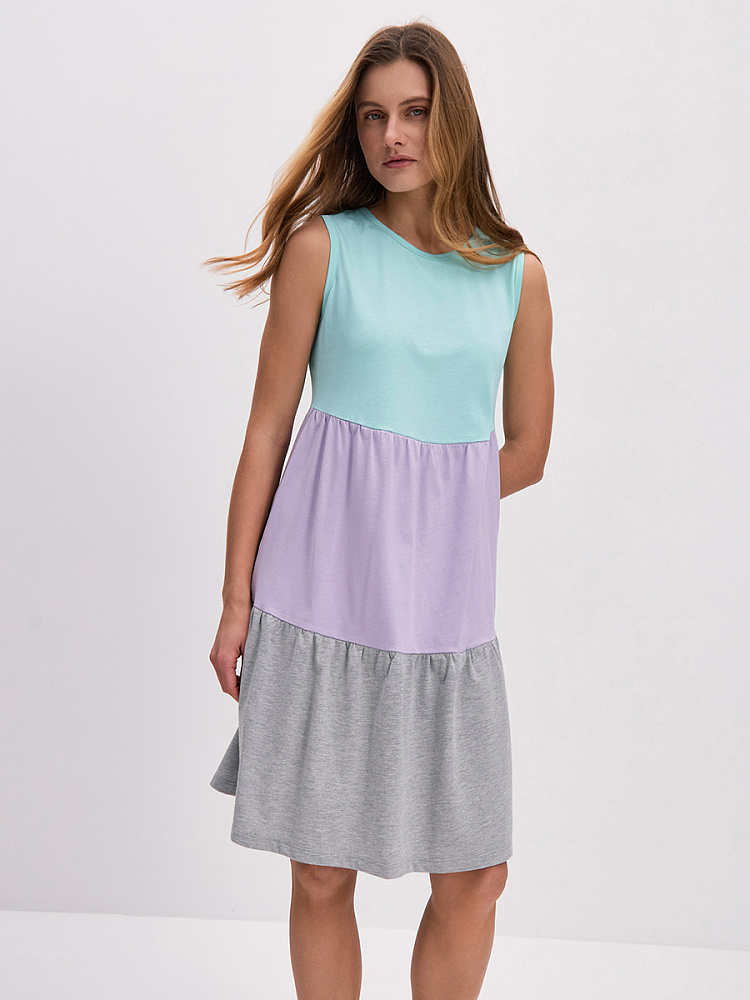 Платье из хлопка Color blocks Минт/Лиловый/Серый меланж_14218