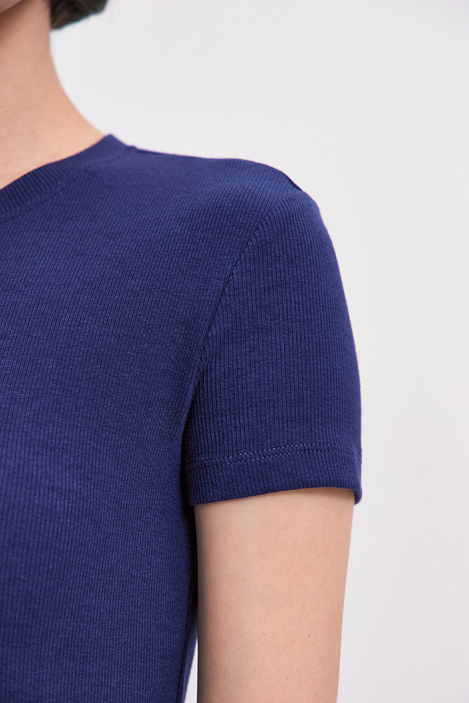 Футболка трикотажная в рубчик Basic Черничный_15645