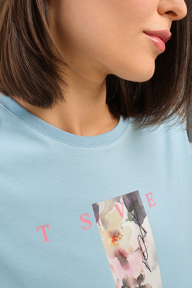 Футболка с принтом Limit Голубой/Яблоня_14434