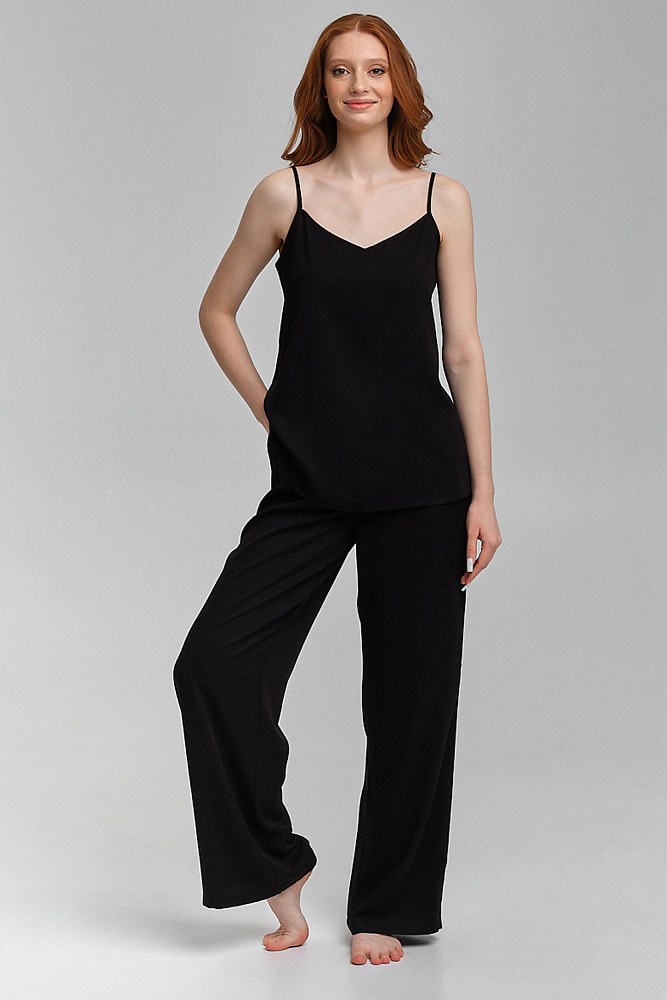 Прямые брюки из струящегося штапеля   Pretty Черный_8992