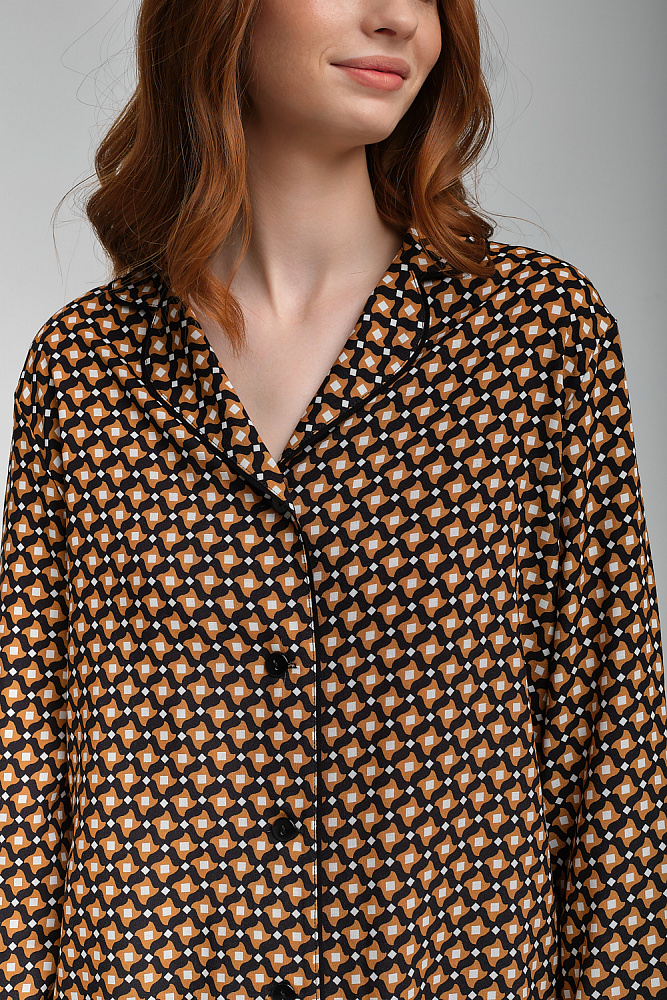 Рубашка с длинным рукавом из струящегося штапеля Pretty Геометрия_9107