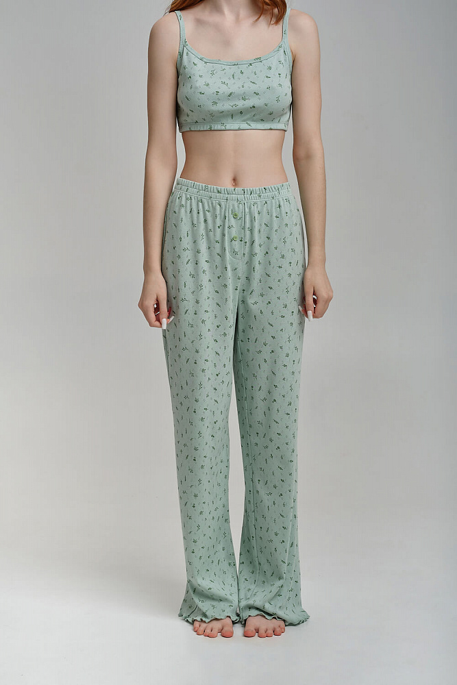 Брюки из хлопка Alisa Веточки на зеленом_8922