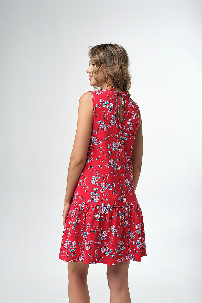 Платье из хлопка Kira Цветы на красном_8047