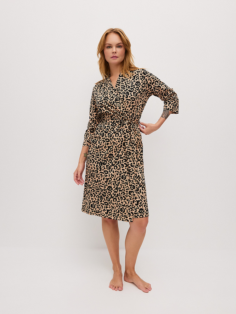 Халат из хлопка с поясом Cozy time Леопардовый_11275