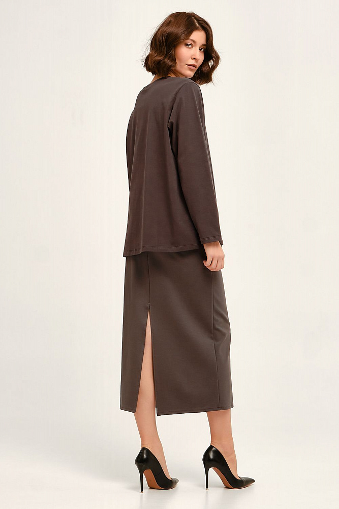 Прямая юбка миди с разрезом Jersey Графит_12720