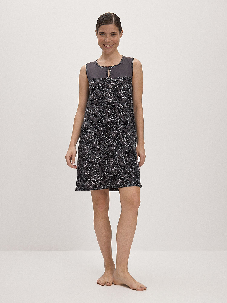 Сорочка из хлопка Cozy time Листья на сером_12341