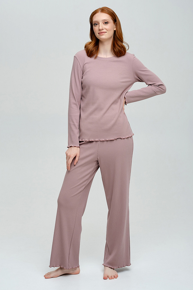 Брюки трикотажные в рубчик Пудра Flat_8626