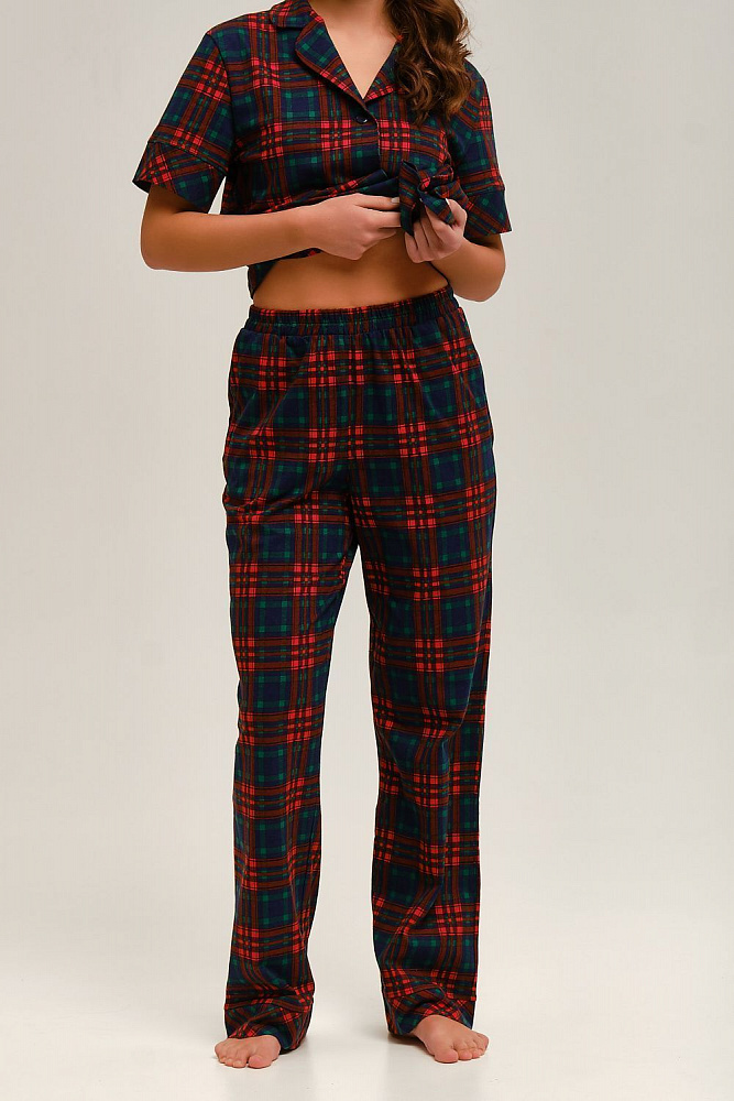 Прямые брюки из хлопка Slow beauty Шотландская клетка_12549