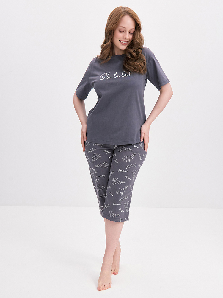 Пижама трикотажная, комплект Slow Dreams Графит/Надписи графит_13945