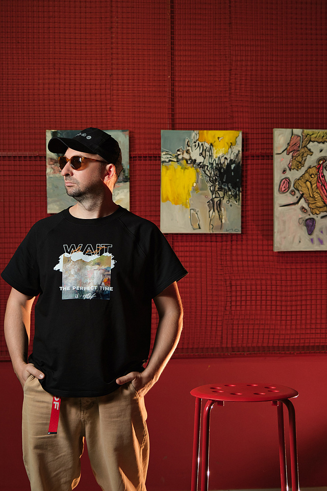Футболка из футера двунитки с принтом Art moment Черный/Wait_15210