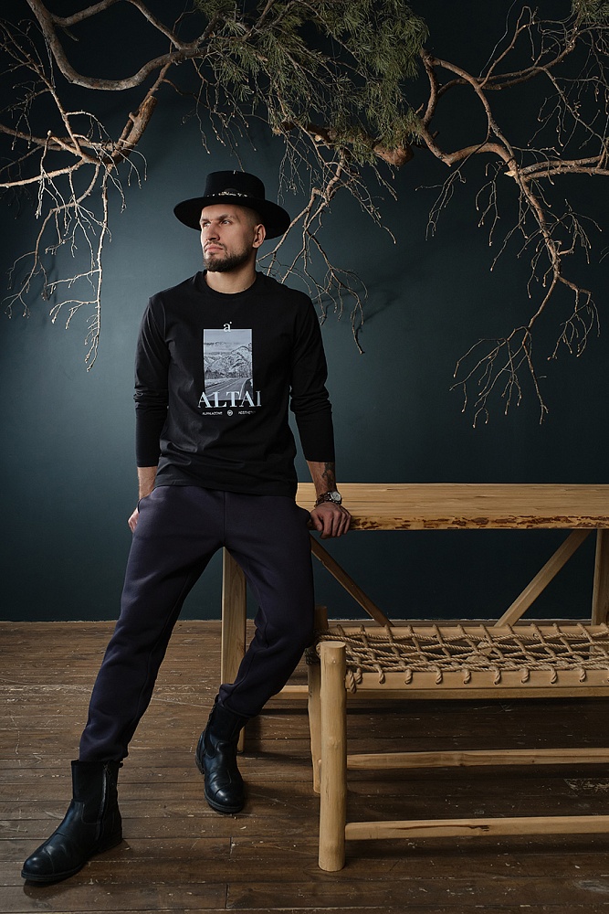 Лонгслив с принтом Altai man Черный/Дорога_18658
