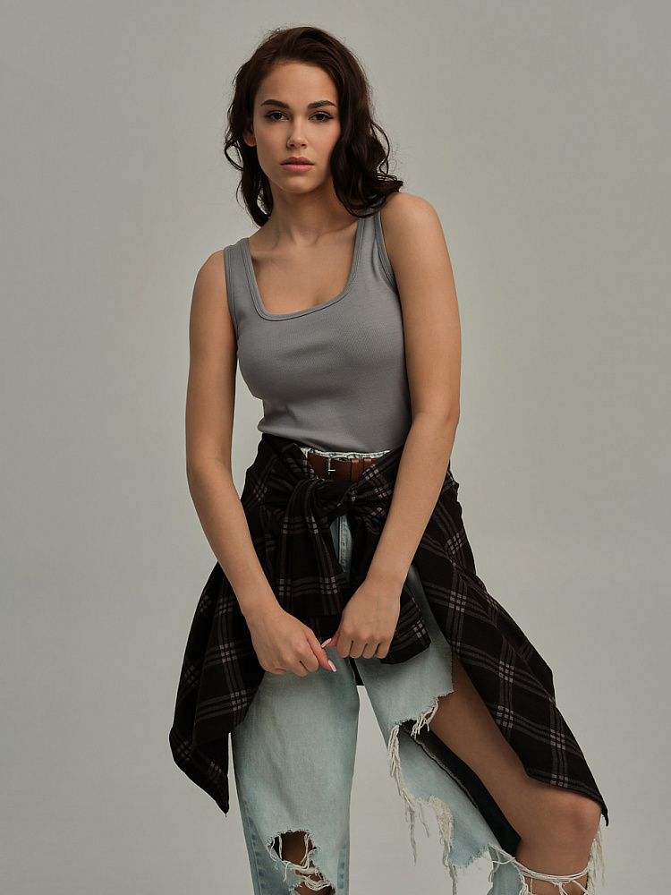 Майка трикотажная в рубчик Basic Темно-серый_10849