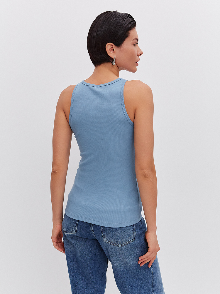 Майка Американка трикотажная в рубчик Basic Дымчато-голубой_10873