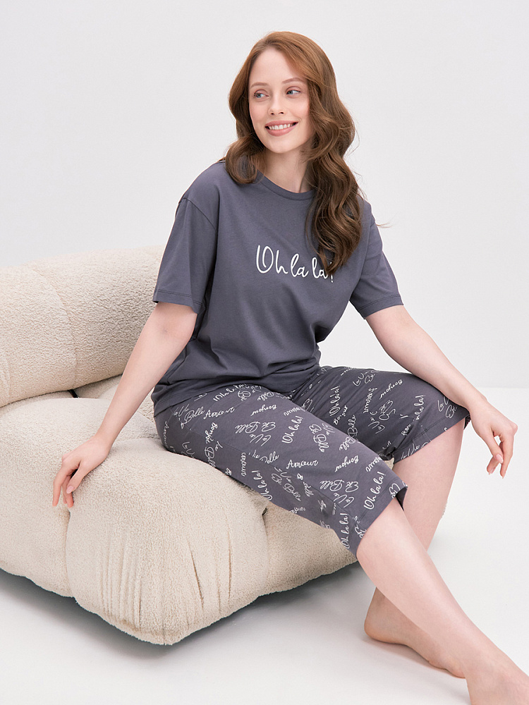 Пижама трикотажная, комплект Slow Dreams Графит/Надписи графит_13940