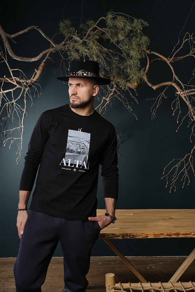 Лонгслив с принтом Altai man Черный/Дорога_18654