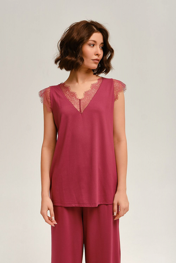 Майка из вискозы с кружевом Lili Малиновый_12647