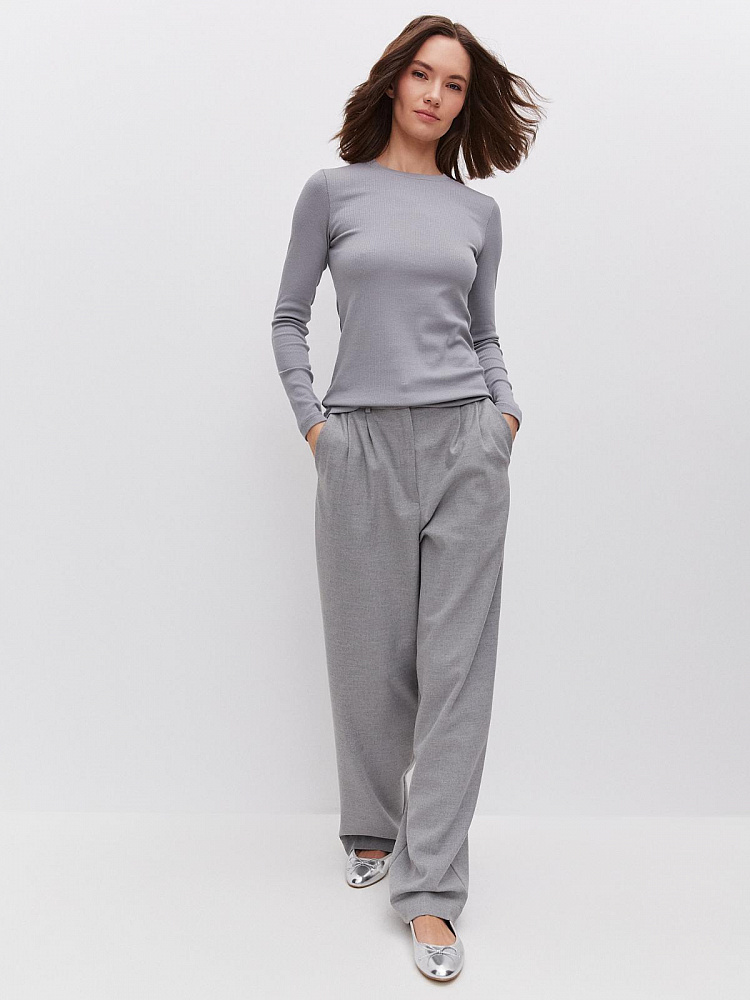 Лонгслив трикотажный в рубчик Basic Темно-серый_11578