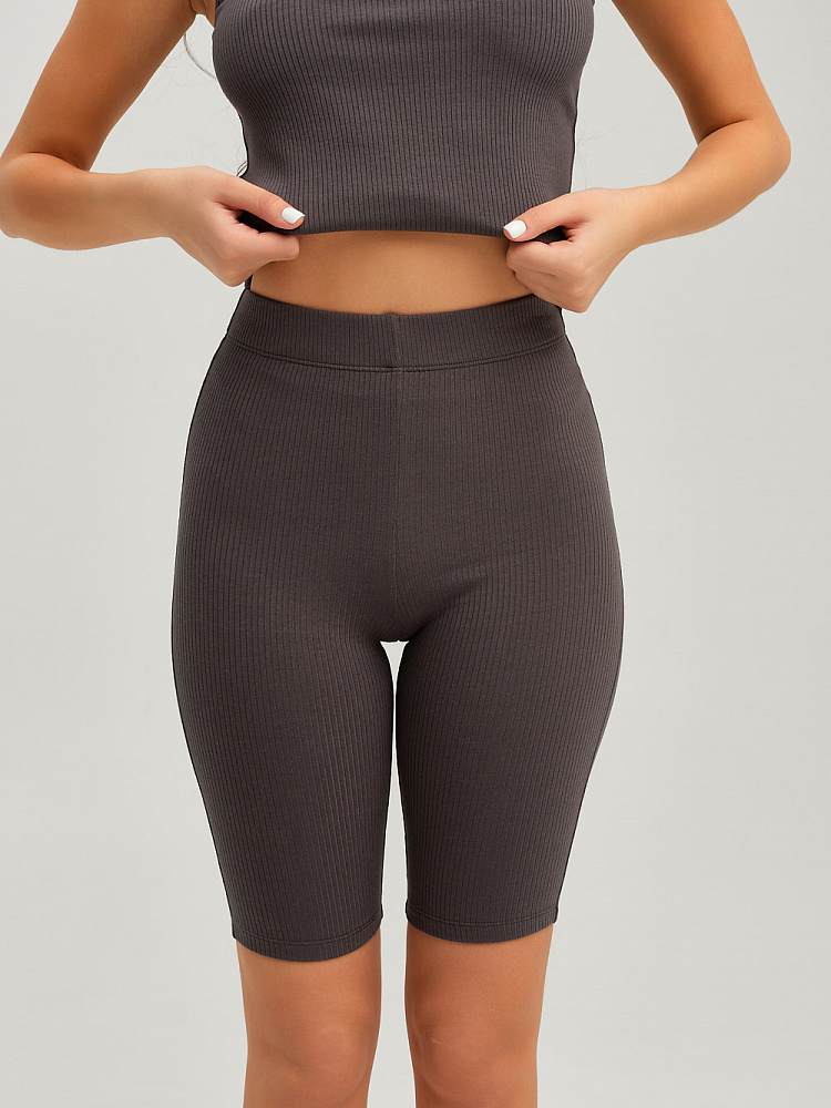 Велосипедки трикотажные в рубчик Flat Графит_9780