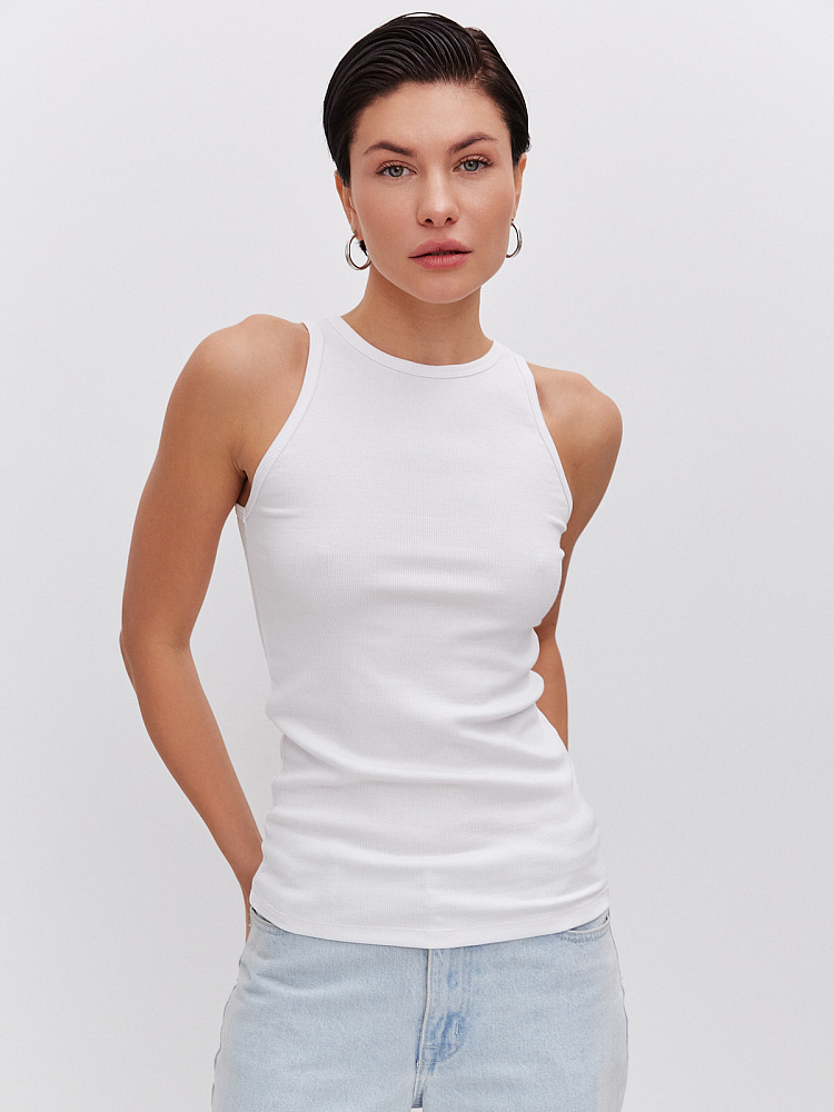Майка Американка трикотажная в рубчик Basic Белый_10866