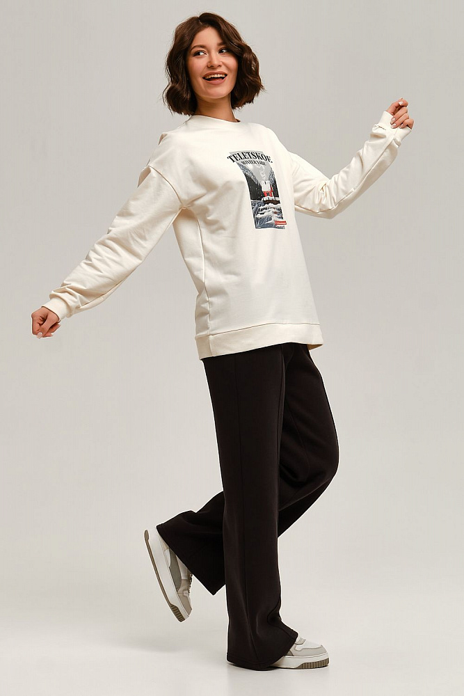 Свитшот из легкого эластичного футера с принтом Urban chic Молочный/Телецкое_12475