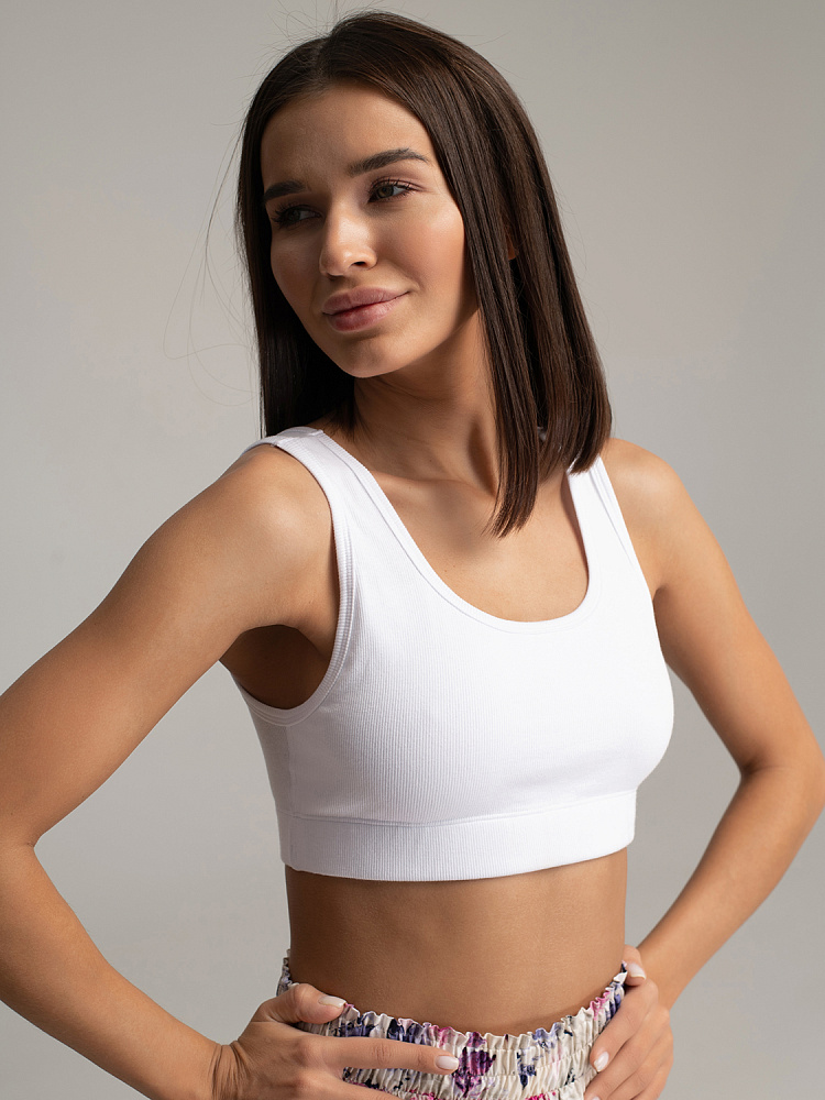 Топ бюстье трикотажный в рубчик белый Basic_4944