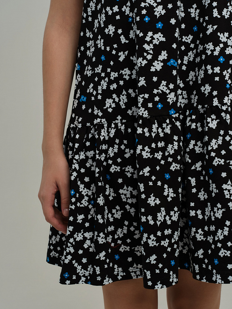 Платье из хлопка Kira Ромашки на черном_10601