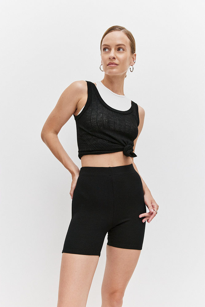 Велосипедки трикотажные в рубчик Basic Черный_11166