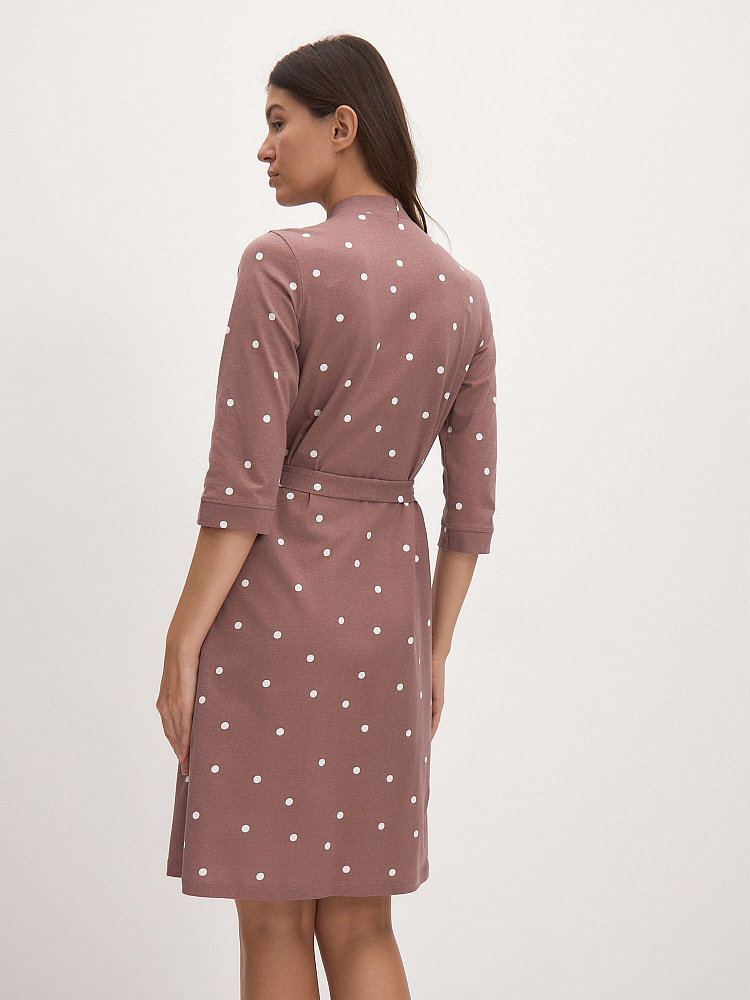 Халат из хлопка с поясом Cozy time Какао/Горох_12026