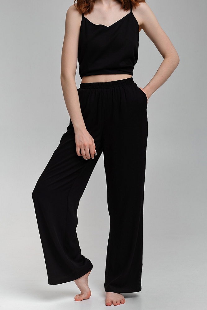 Прямые брюки из струящегося штапеля   Pretty Черный_8995