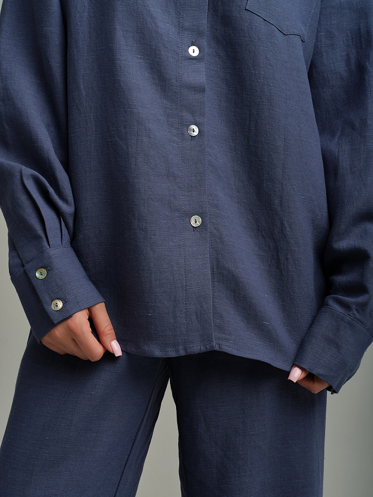 Рубашка оверсайз изо льна с длинным рукавом Sonet Дымчато-синий_9810