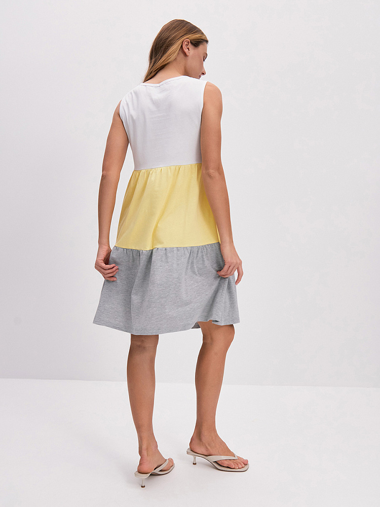 Платье из хлопка Color blocks Белый/Желтый/Серый меланж_14304
