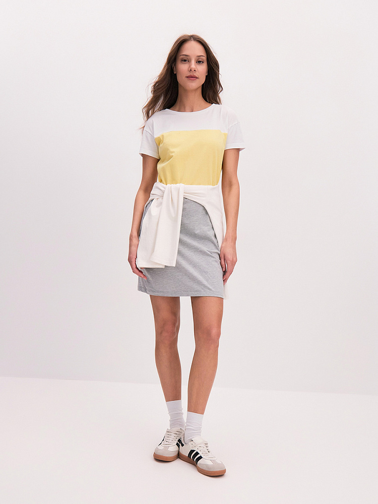 Платье из хлопка Color blocks Белый/Желтый/Серый_14749
