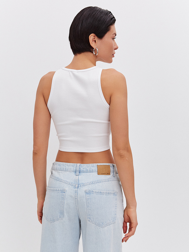 Кроп топ трикотажный в рубчик Basic Белый_10357
