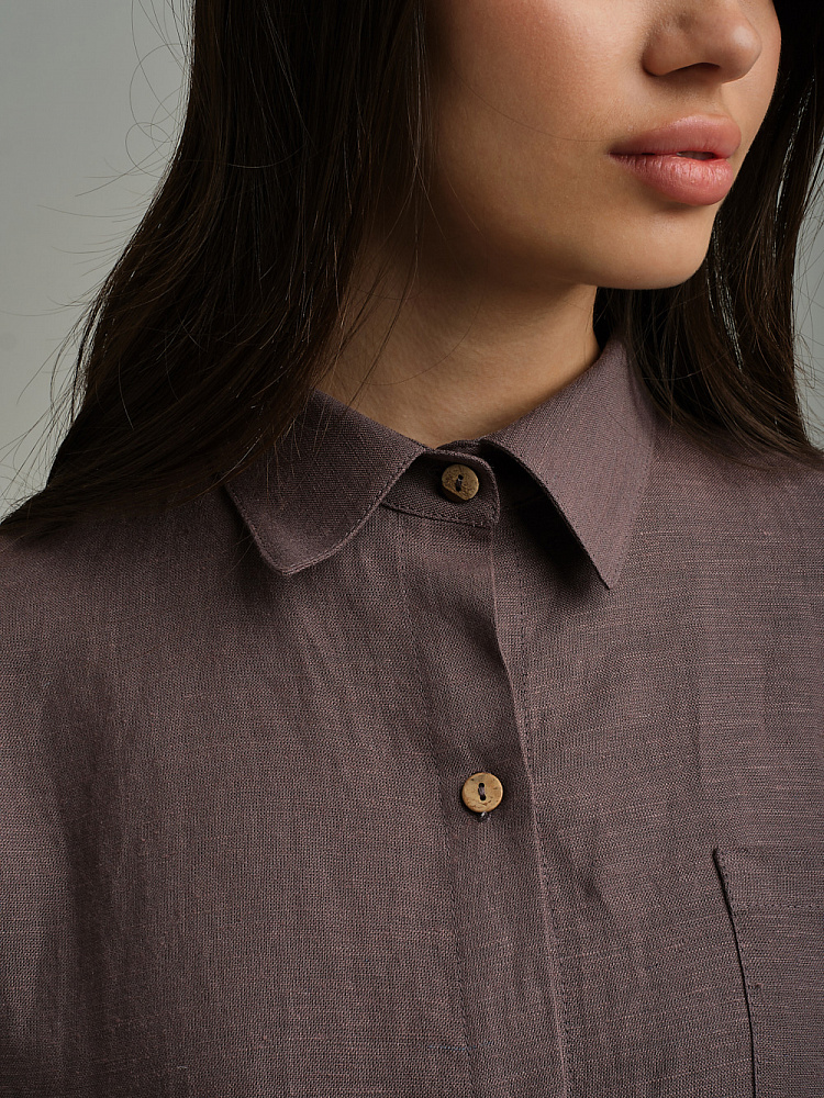 Рубашка оверсайз изо льна с длинным рукавом Sonet Шоколадный_9873