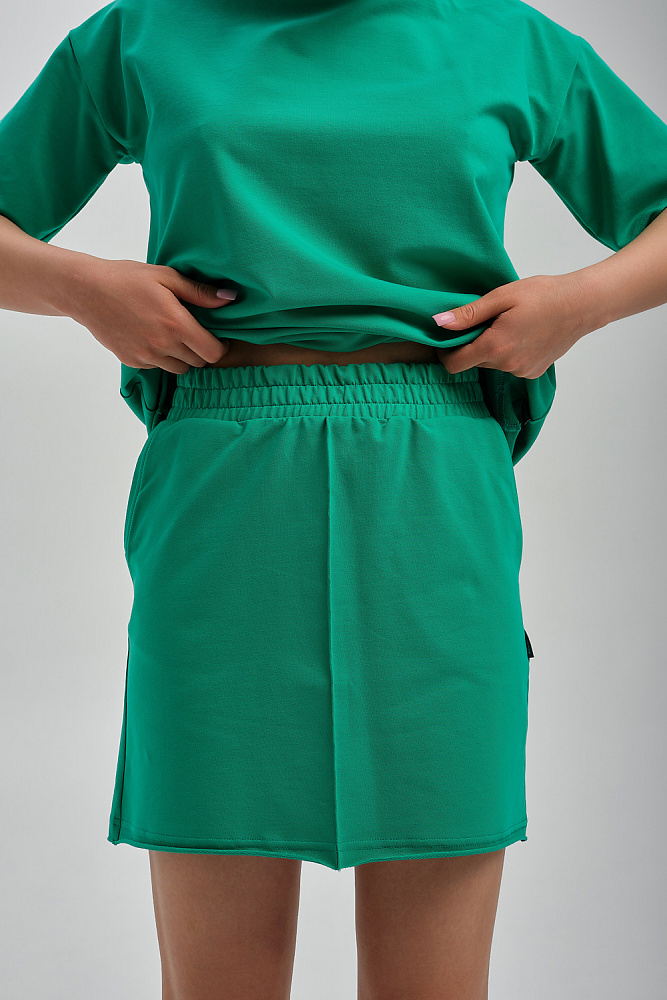 Юбка из легкого эластичного футера Urban chic Зеленый_9487