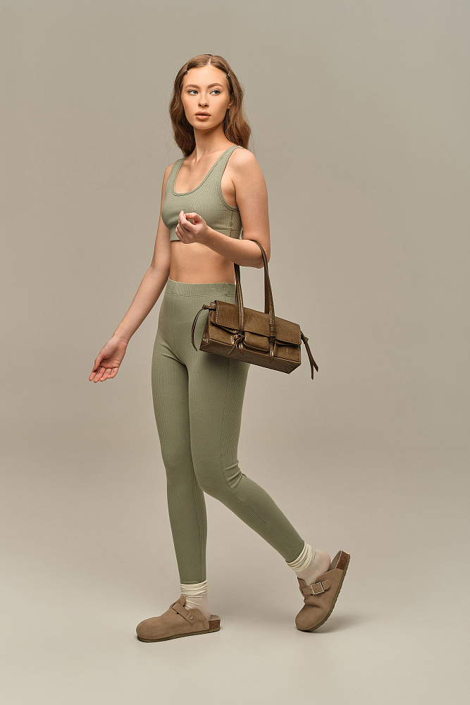 Леггинсы трикотажные в рубчик Flat Олива_15786