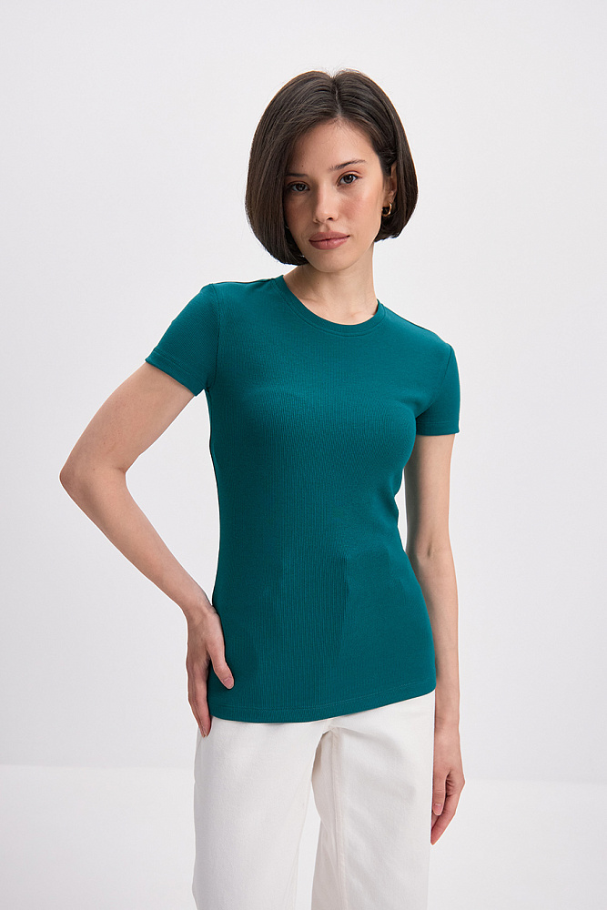 Футболка трикотажная в рубчик Basic Зеленый сапфир_15631