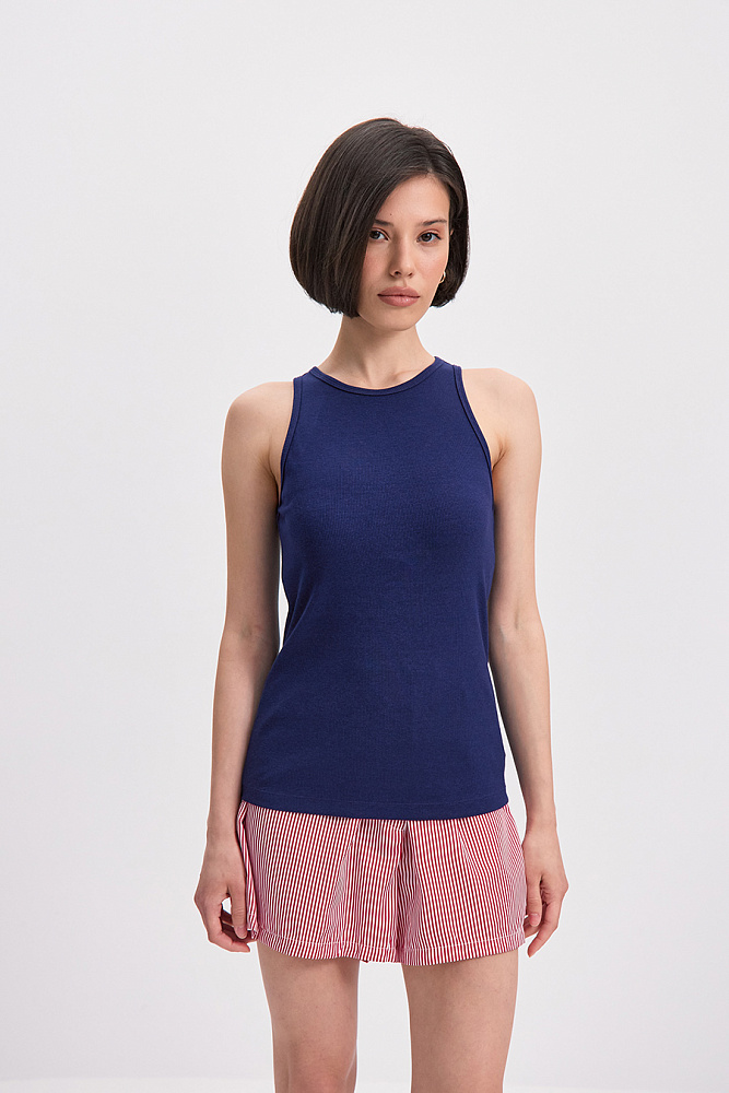 Майка Американка трикотажная в рубчик Basic Черничный_15693