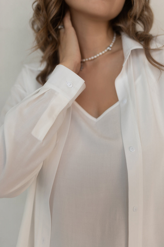 Рубашка с длинным рукавом из струящегося штапеля Pretty Белый_6920