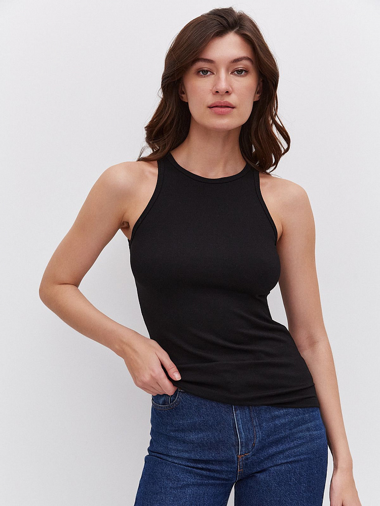 Майка Американка трикотажная в рубчик Basic Черный_11915