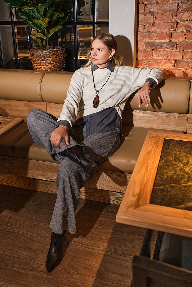 Брюки широкие Cozy Soft Серый меланж_17782